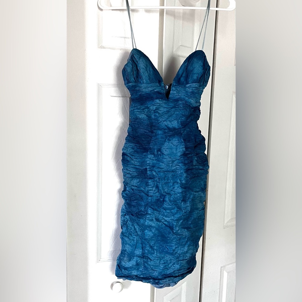 Nicole Miller Aqua Ruched Cocktail Dress -  NWT Made in USA